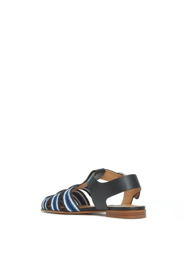 Women Flats Gabriela Hearst Calla Sandal In Black Multi Leather Crochet