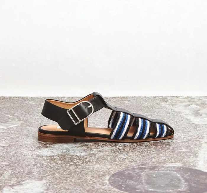 Women Flats Gabriela Hearst Calla Sandal In Black Multi Leather Crochet