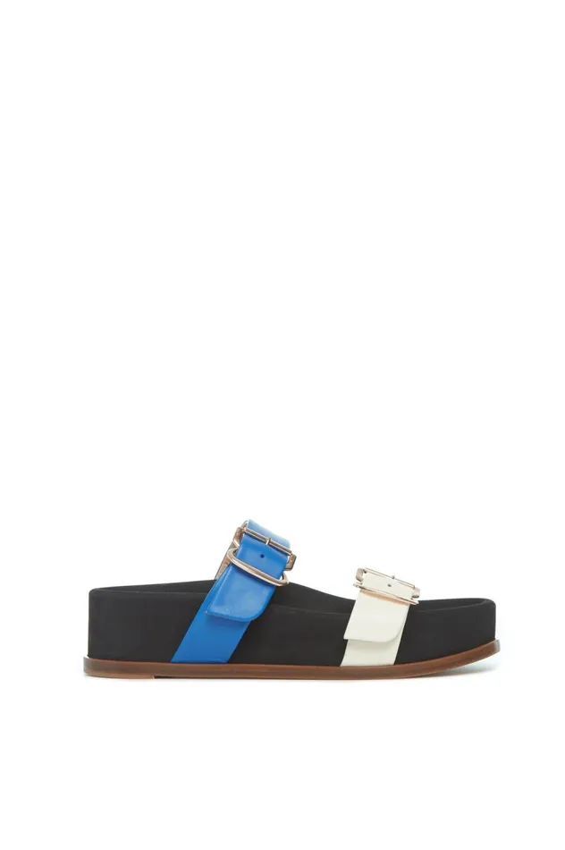 Women Flats Gabriela Hearst Wren Flat Sandal In Sapphire and Ivory Leather