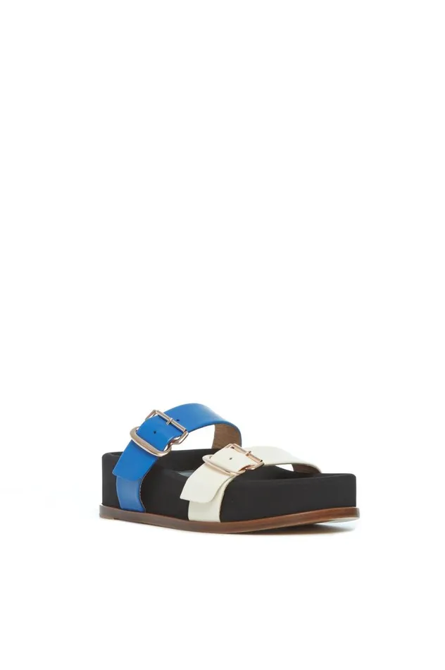 Women Flats Gabriela Hearst Wren Flat Sandal In Sapphire and Ivory Leather