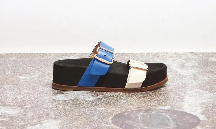 Women Flats Gabriela Hearst Wren Flat Sandal In Sapphire and Ivory Leather