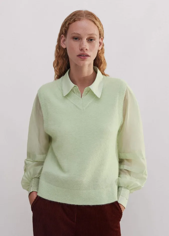 Women Fluid Scallop Detail Layering Shirt Pistachio MEEM