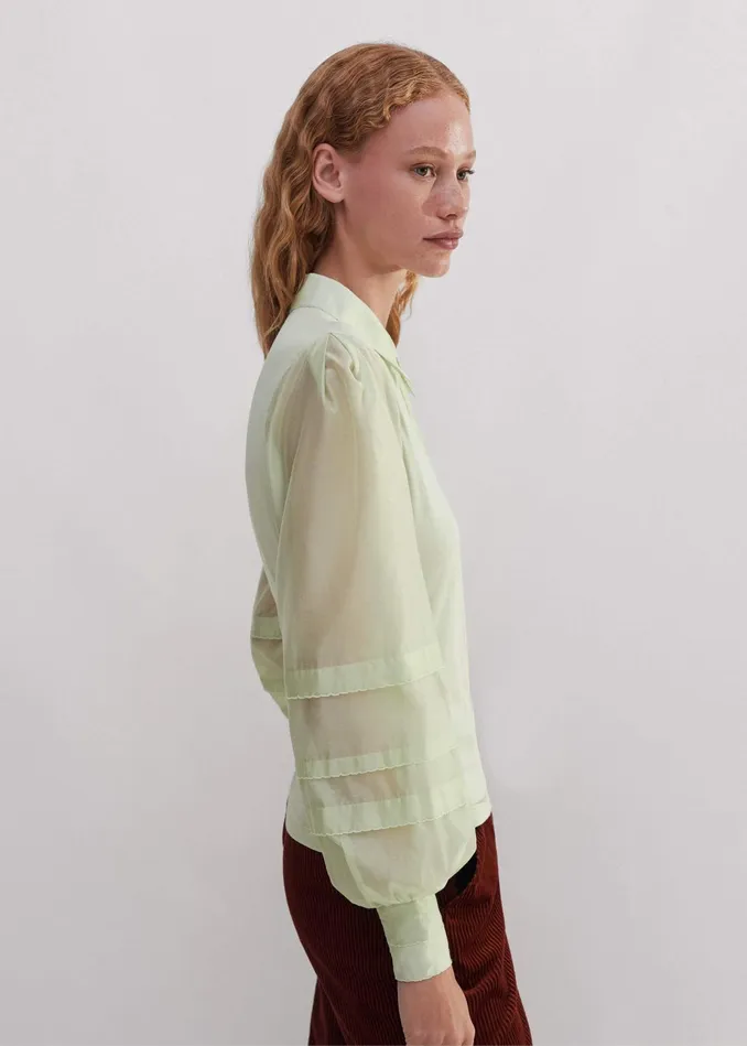 Women Fluid Scallop Detail Layering Shirt Pistachio MEEM