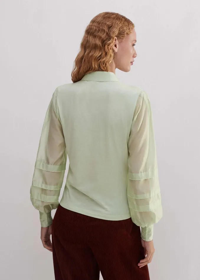 Women Fluid Scallop Detail Layering Shirt Pistachio MEEM