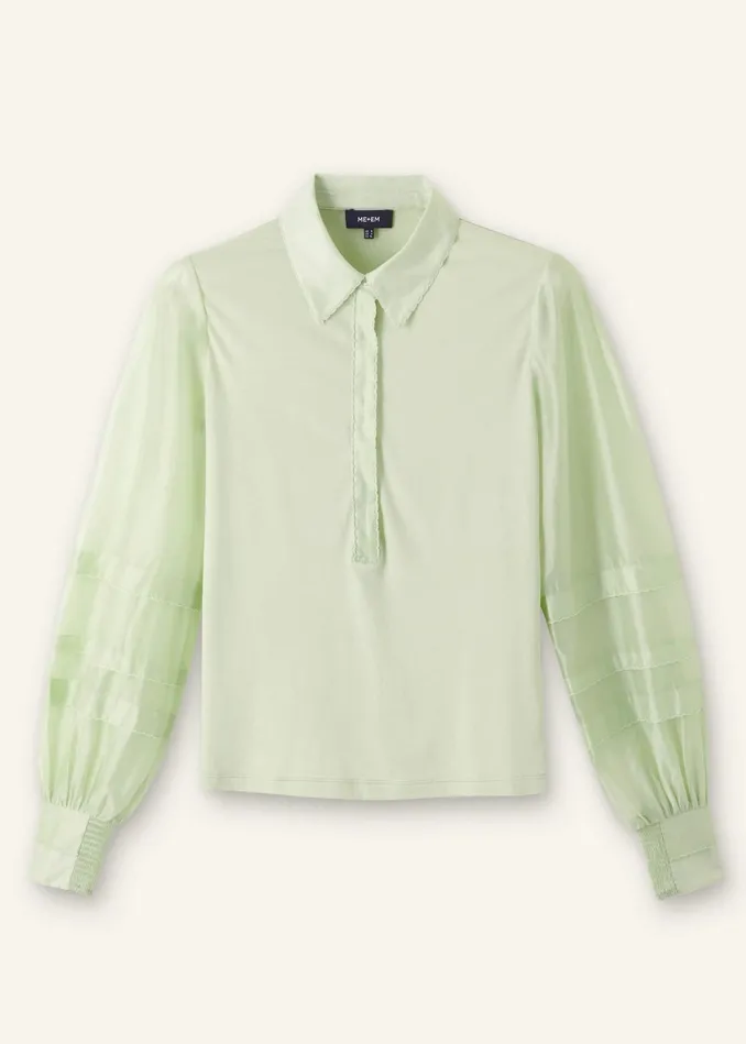Women Fluid Scallop Detail Layering Shirt Pistachio MEEM