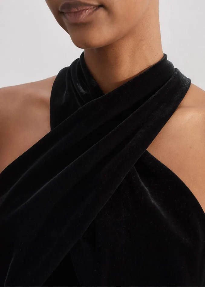 Women Fluid Velour Halterneck Top Black MEEM