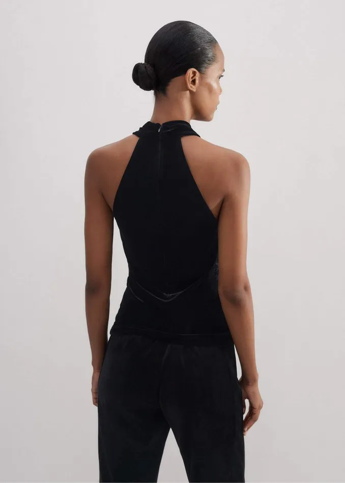 Women Fluid Velour Halterneck Top Black MEEM