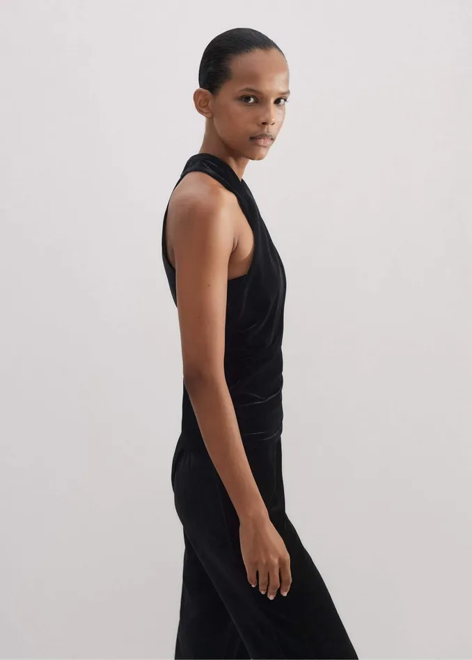 Women Fluid Velour Halterneck Top Black MEEM