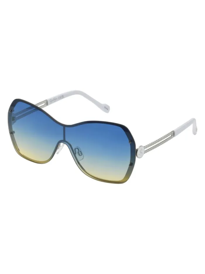 Women Frameless Metal Shield Sunglasses In Silver and White Jessica Simpson Sunglasses