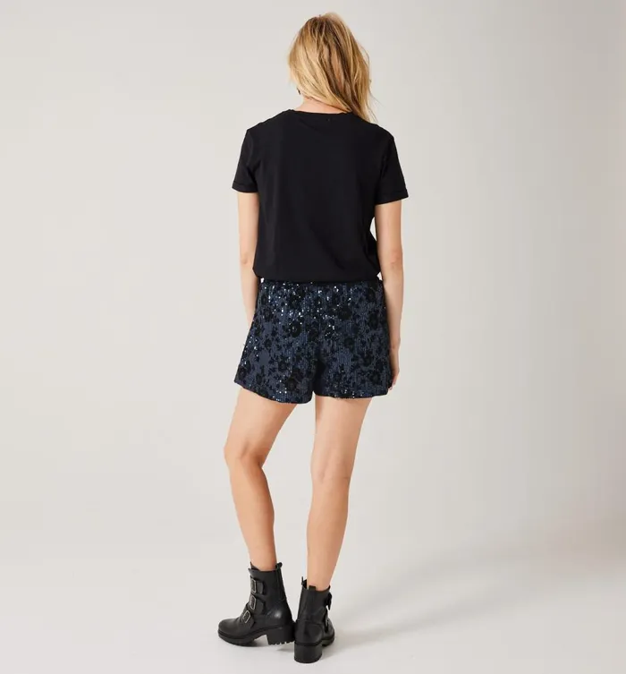 Women Glitzy Sequin Shorts 8211 Navy Blue Print Promod Shorts Women Glitzy Sequin Shorts 8211 Navy Blue Print Promod Shorts