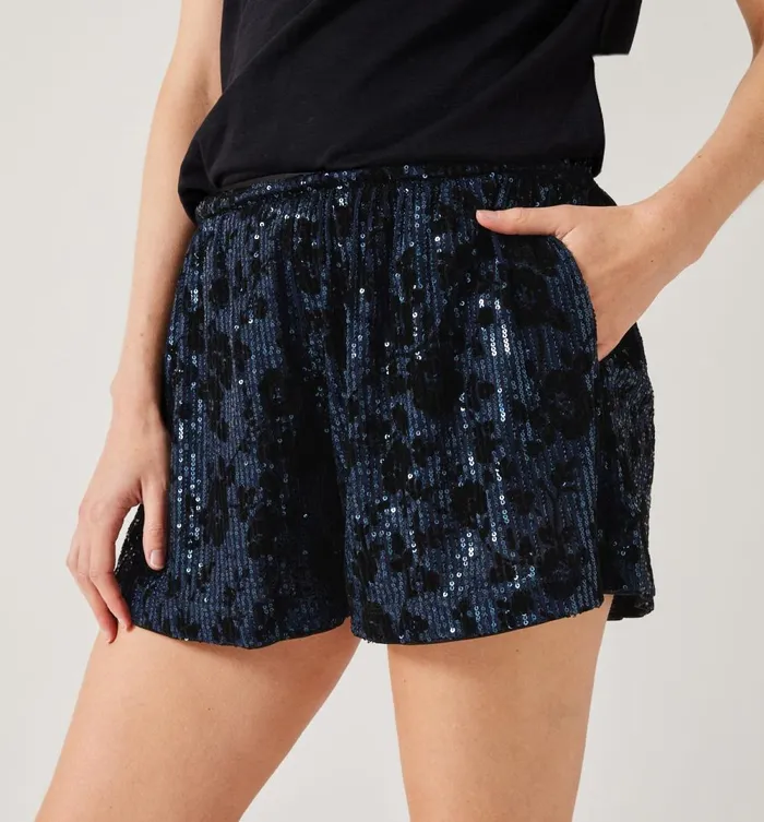 Women Glitzy Sequin Shorts 8211 Navy Blue Print Promod Shorts Women Glitzy Sequin Shorts 8211 Navy Blue Print Promod Shorts