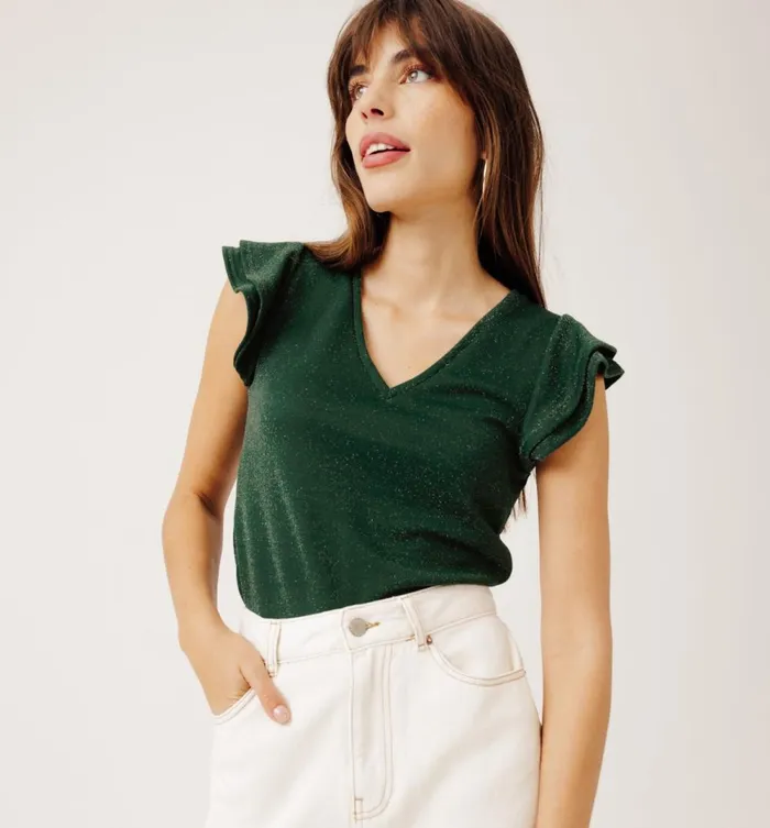 Women Glitzy Top 8211 Green Print Promod Tops