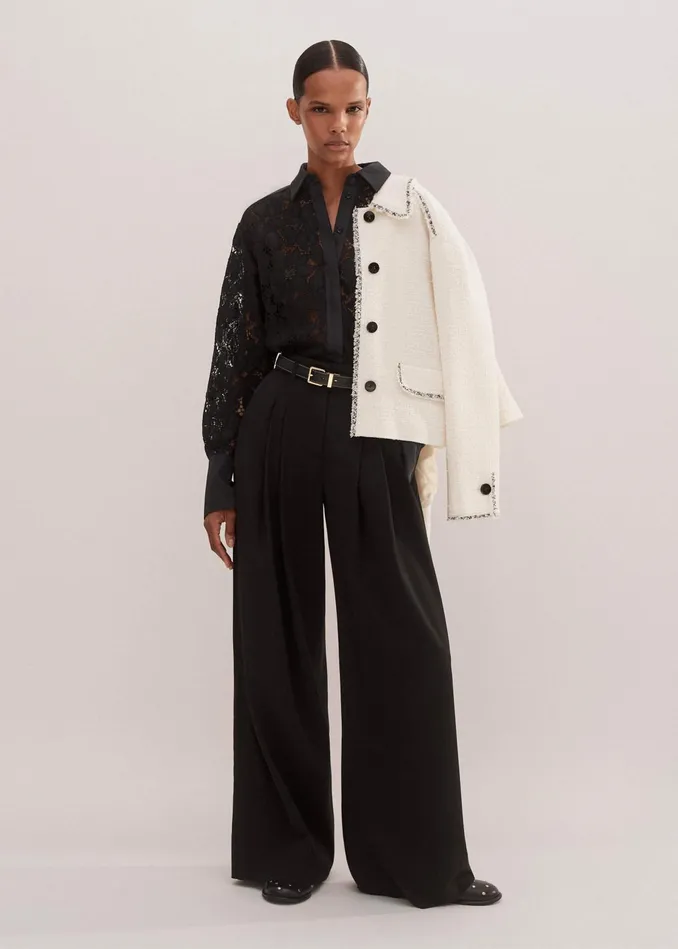 Women Guipure Lace Crop Shirt Black MEEM