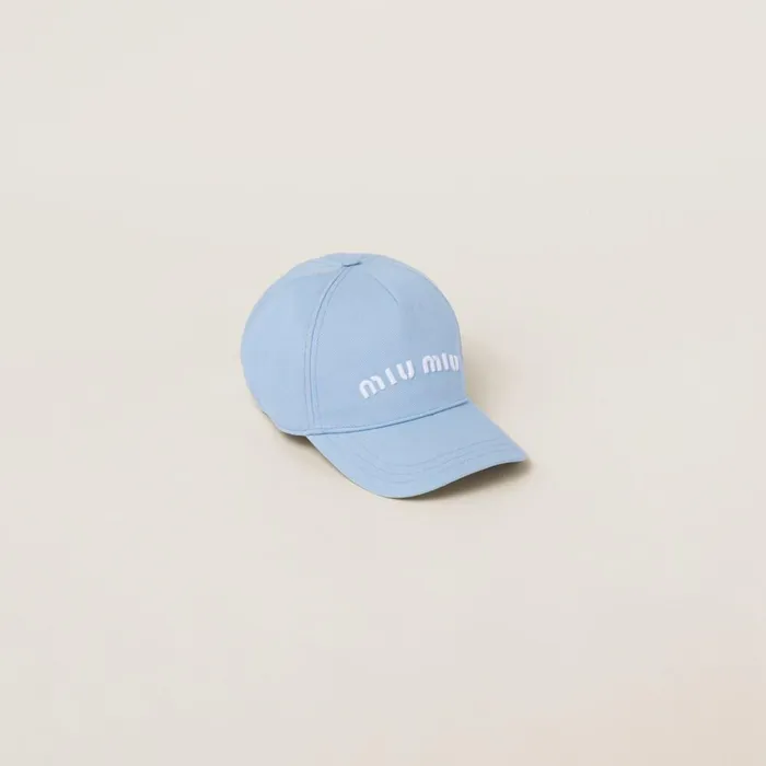 Women Hats And Gloves Miu Miu Drill Baseball Cap Sky Bluewhite