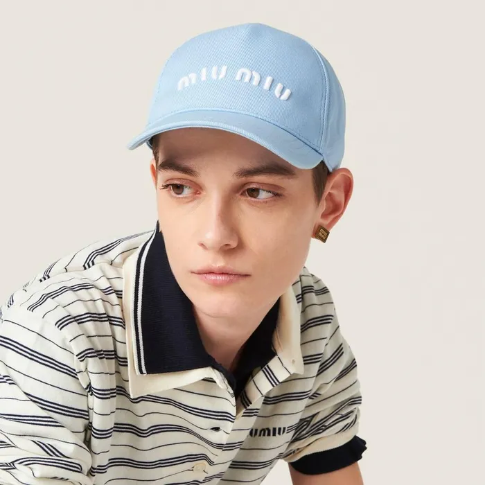 Women Hats And Gloves Miu Miu Drill Baseball Cap Sky Bluewhite Women Hats And Gloves Miu Miu Drill Baseball Cap Sky Bluewhite