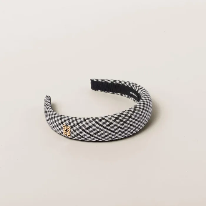 Women Headbands And Hair Accessories Miu Miu Gingham Check Wool Headband Blackwhite