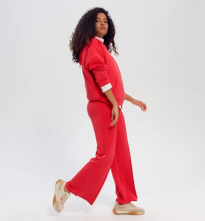 Women HighWaist Wideleg Trousers 8211 Cherry Red Promod Trousers