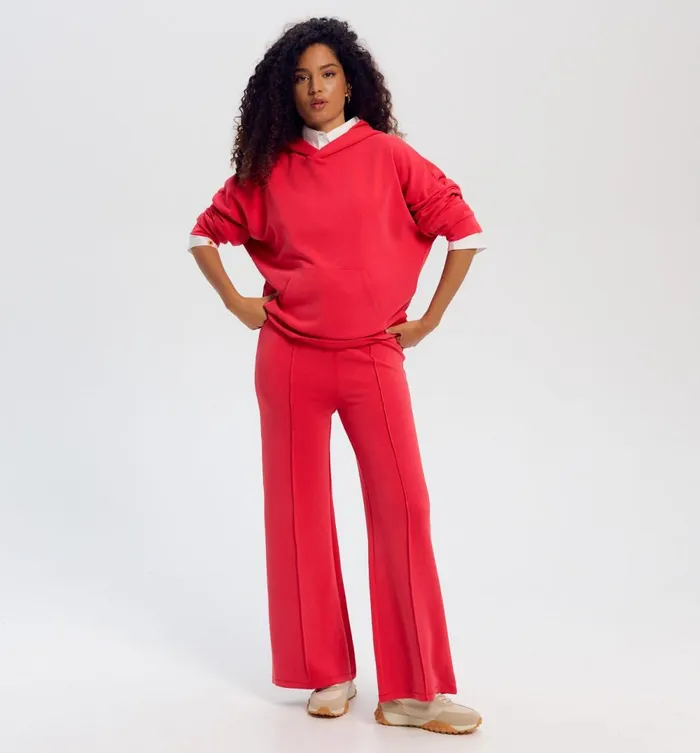 Women HighWaist Wideleg Trousers 8211 Cherry Red Promod Trousers Women HighWaist Wideleg Trousers 8211 Cherry Red Promod Trousers