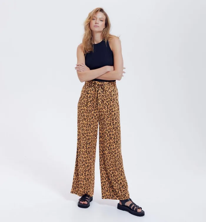 Women HighWaist Wideleg Trousers 8211 Chestnut Brown Print Promod Trousers