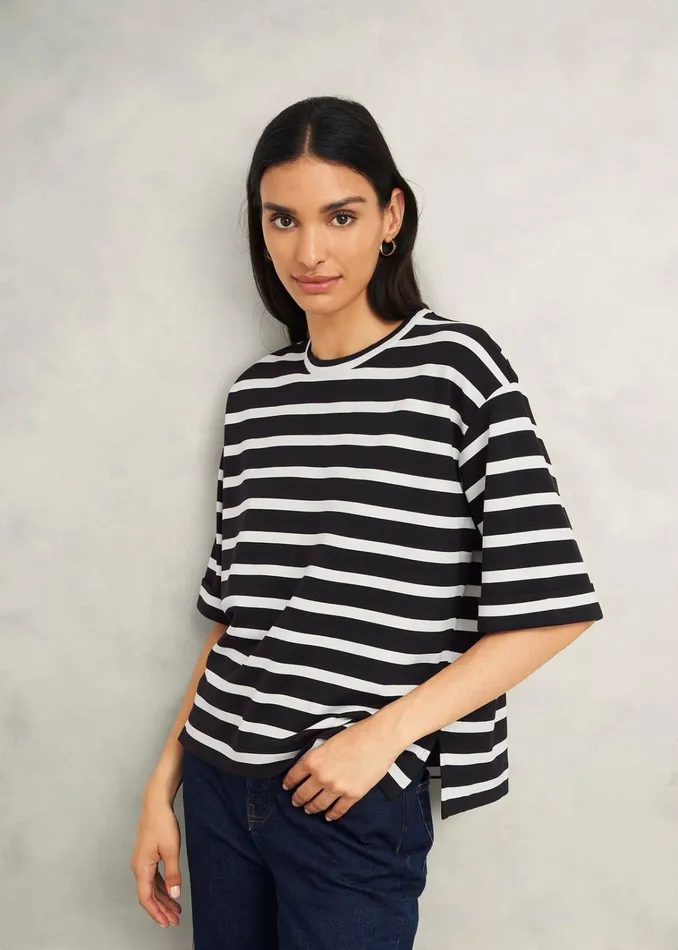 Women Holland Stripe TShirt Black Ivory Hobbs Tops
