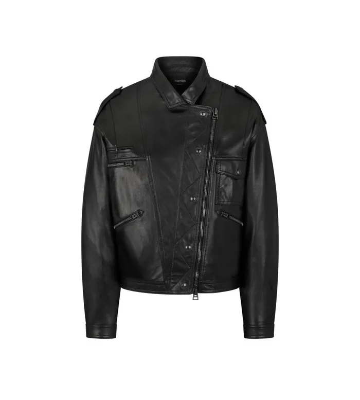 Women Jackets Tom Ford New Plonge Leather Biker Jacket Black