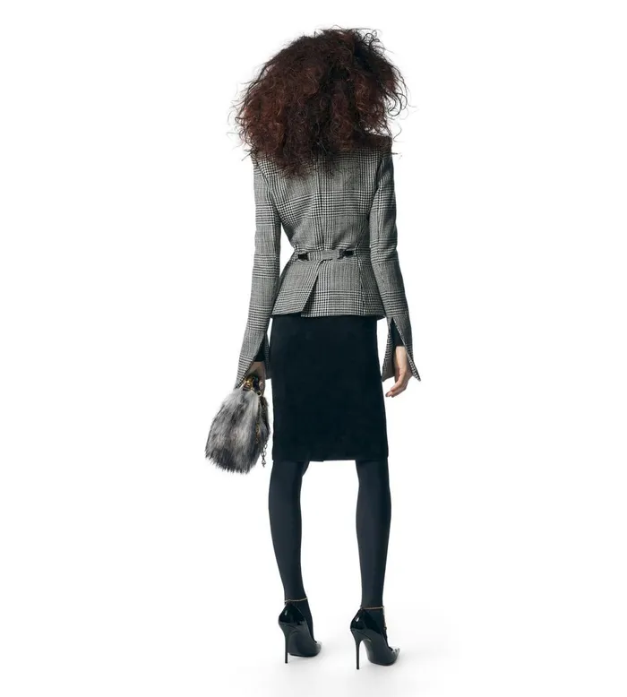 Women Jackets Tom Ford Prince Of Wales Wool Fitted Jacket Black Chalk Women Jackets Tom Ford Prince Of Wales Wool Fitted Jacket Black Chalk
