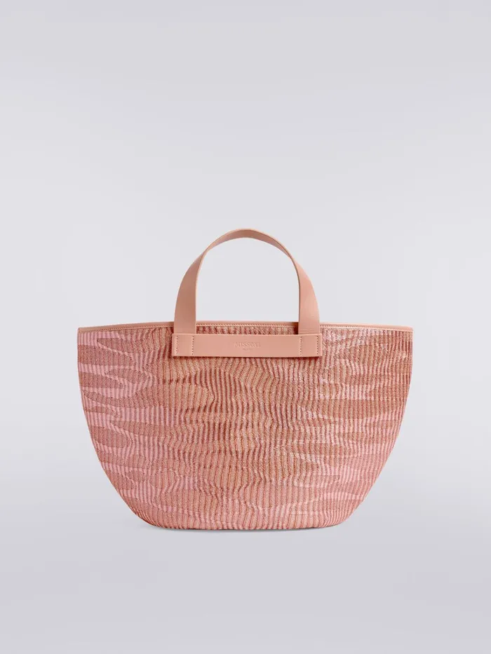 Women Jacquard Viscose Knit Tote With Leather Handles Pink Missoni Bags
