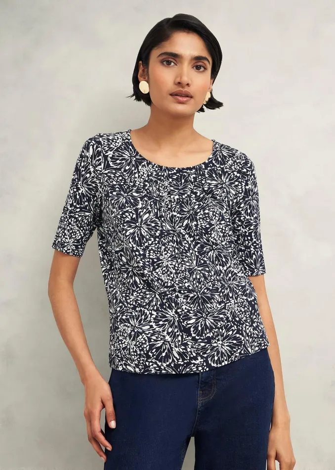 Women Jacqueline Print Top Navy Ivory Hobbs Tops