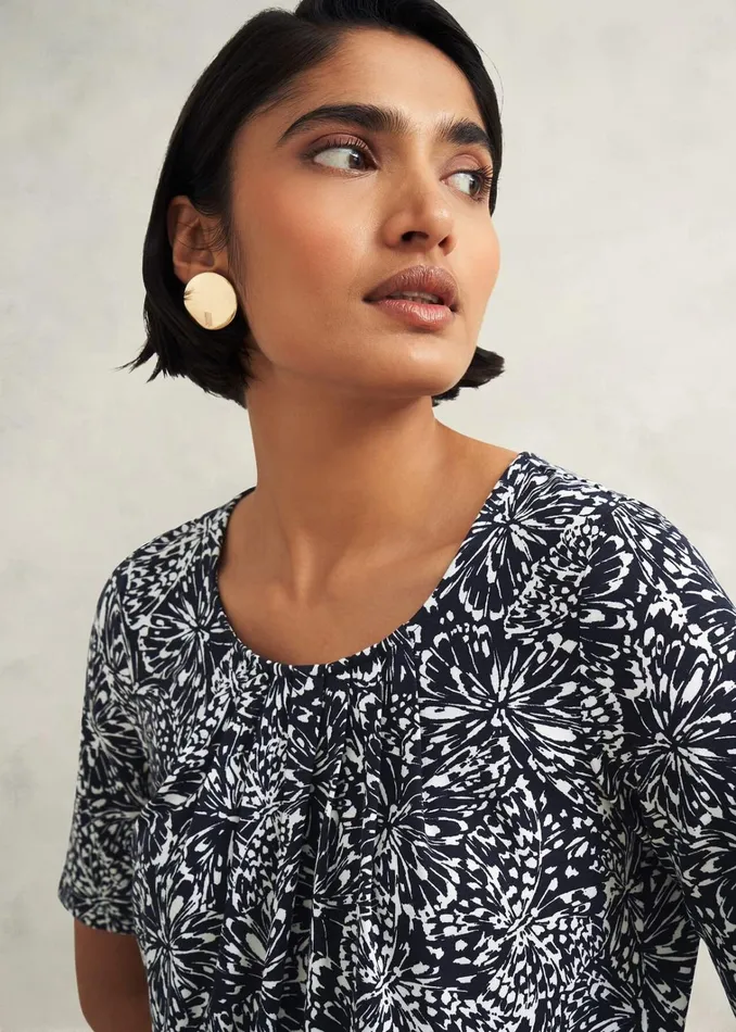 Women Jacqueline Print Top Navy Ivory Hobbs Tops