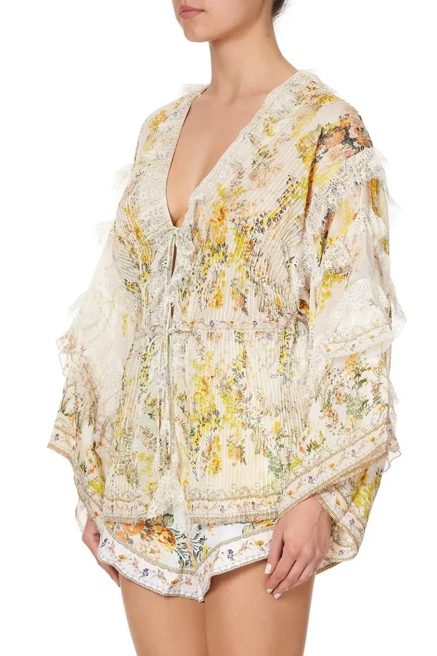 Women Kimonos Camilla Tie Front Lace Insert Layer In The Hills Of Tuscany