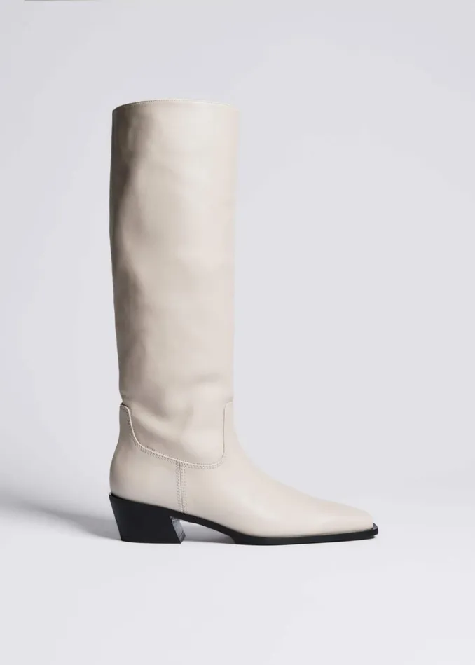 Women KneeHigh Slouch Western Boot Off White MEEM