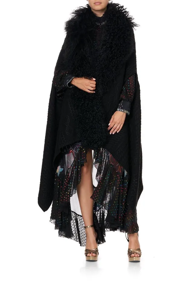 Women Knitwear Camilla Shearling Cape Midnight Moon House