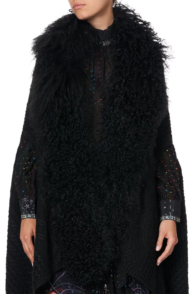 Women Knitwear Camilla Shearling Cape Midnight Moon House