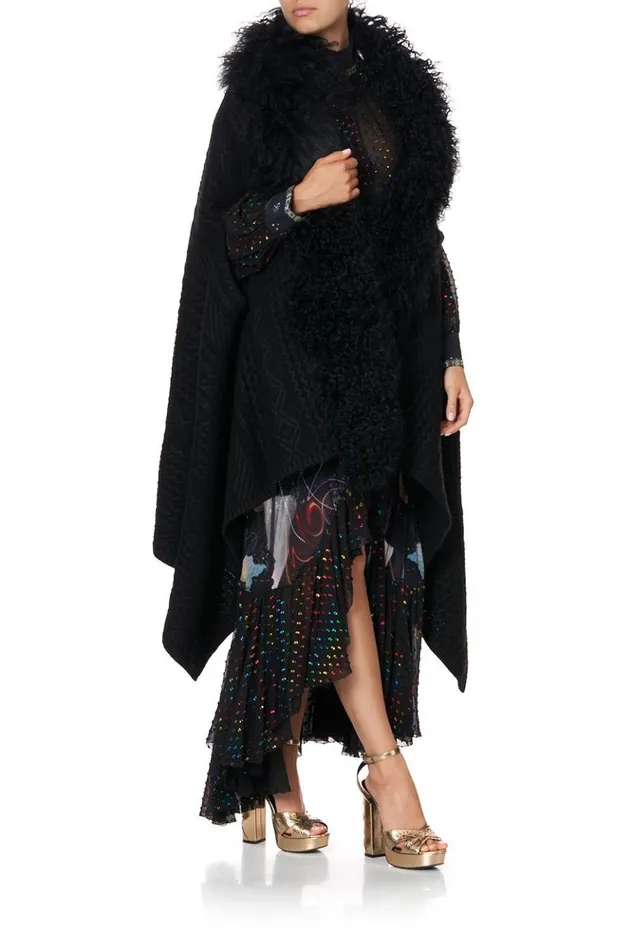 Women Knitwear Camilla Shearling Cape Midnight Moon House