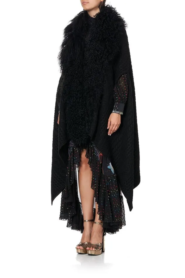 Women Knitwear Camilla Shearling Cape Midnight Moon House