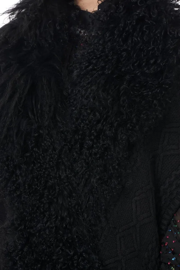 Women Knitwear Camilla Shearling Cape Midnight Moon House