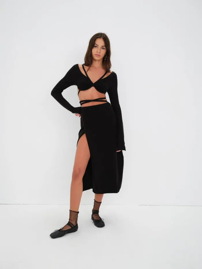 Women Knitwear For Love and Lemons Edith Crop Sweater Black Women Knitwear For Love and Lemons Edith Crop Sweater Black