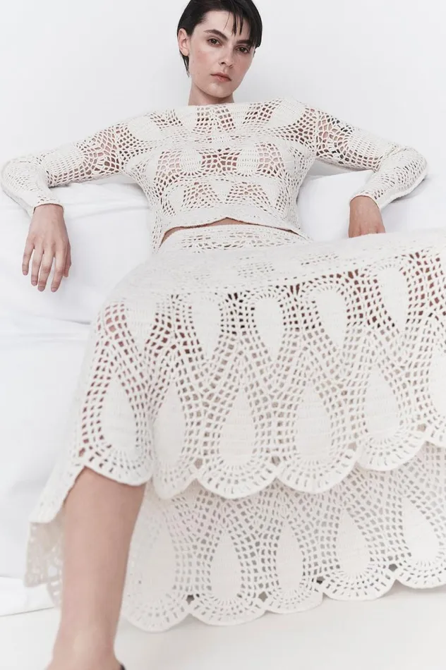 Women Knitwear Gabriela Hearst Capps Crochet Top In Ivory Wool Cashmere