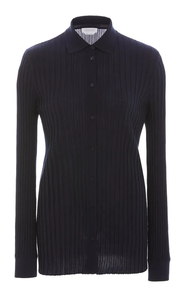 Women Knitwear Gabriela Hearst Cavalieri Knit Shirt In Navy Merino Wool