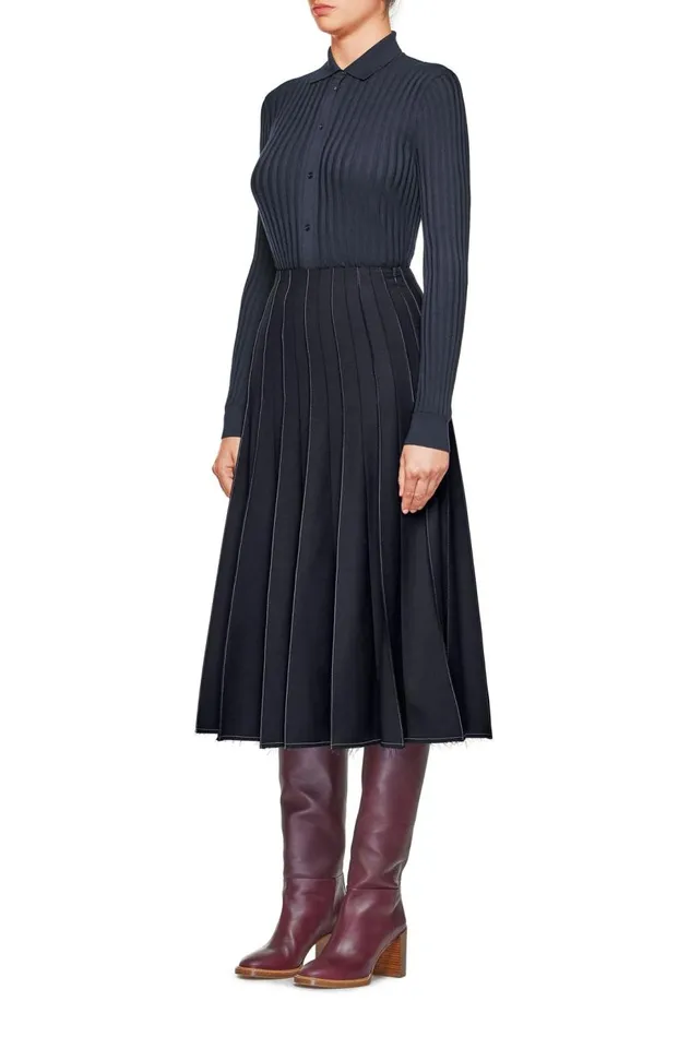 Women Knitwear Gabriela Hearst Cavalieri Knit Shirt In Navy Merino Wool