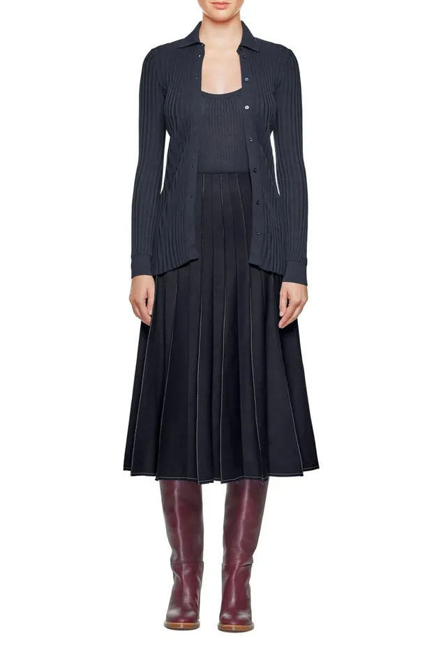 Women Knitwear Gabriela Hearst Cavalieri Knit Shirt In Navy Merino Wool