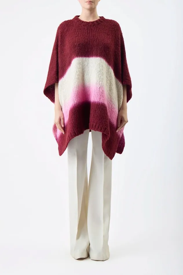 Women Knitwear Gabriela Hearst Lyla Knit Ponco In Dip Dye Bordeaux Multi Welfat Cashmere