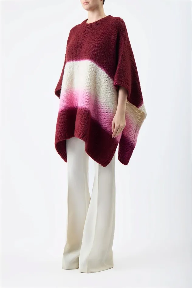Women Knitwear Gabriela Hearst Lyla Knit Ponco In Dip Dye Bordeaux Multi Welfat Cashmere