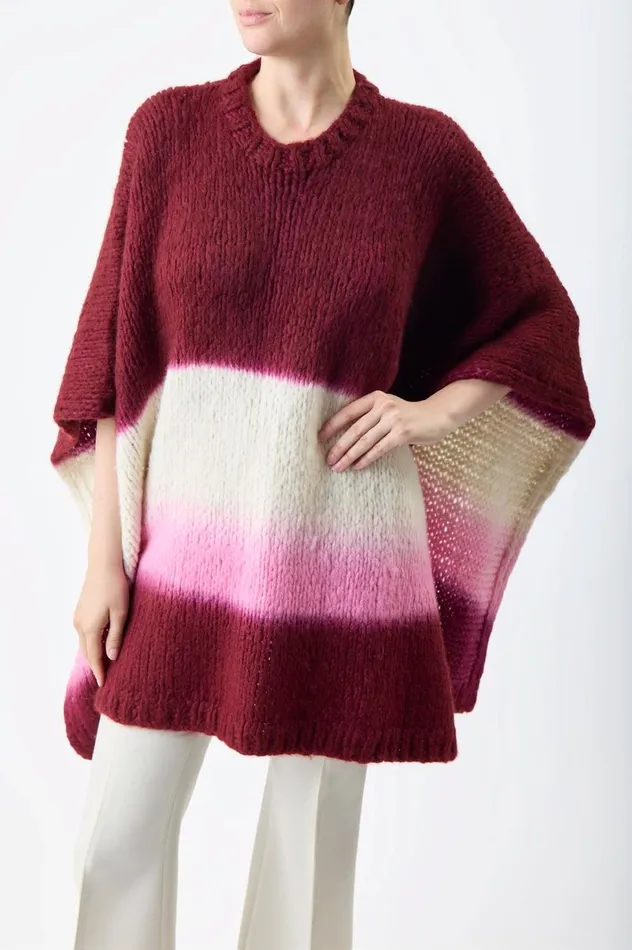 Women Knitwear Gabriela Hearst Lyla Knit Ponco In Dip Dye Bordeaux Multi Welfat Cashmere
