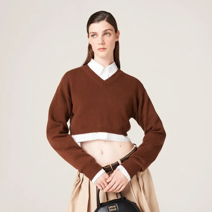 Women Knitwear Miu Miu Cashmere Sweater Tobacco Women Knitwear Miu Miu Cashmere Sweater Tobacco