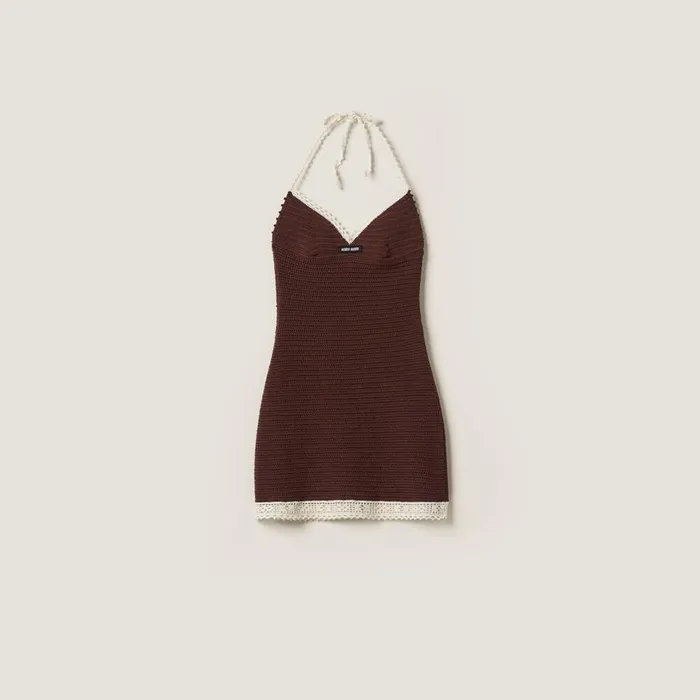 Women Knitwear Miu Miu Cotton Halter Dress Cocoaivory