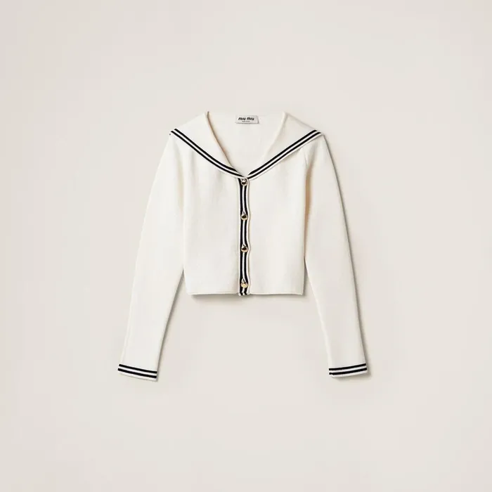 Women Knitwear Miu Miu Cotton Knit Cardigan Whiteblue