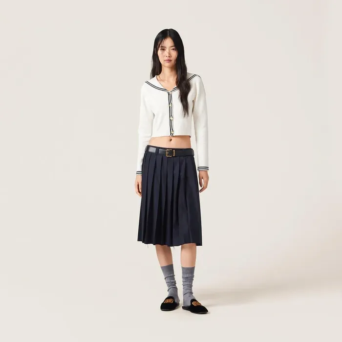 Women Knitwear Miu Miu Cotton Knit Cardigan Whiteblue Women Knitwear Miu Miu Cotton Knit Cardigan Whiteblue