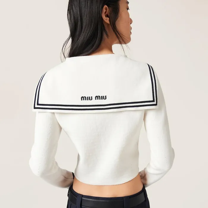 Women Knitwear Miu Miu Cotton Knit Cardigan Whiteblue Women Knitwear Miu Miu Cotton Knit Cardigan Whiteblue
