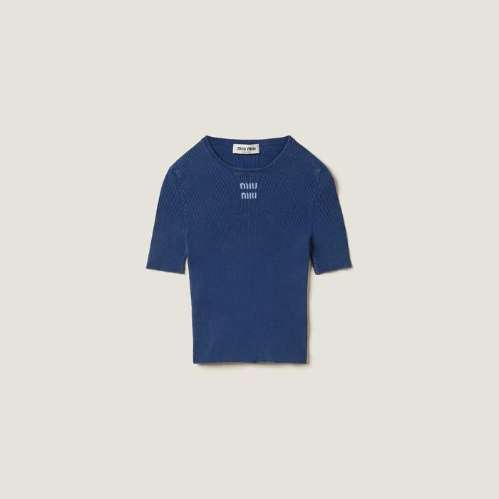 Women Knitwear Miu Miu Cotton Knit Sweater Navy